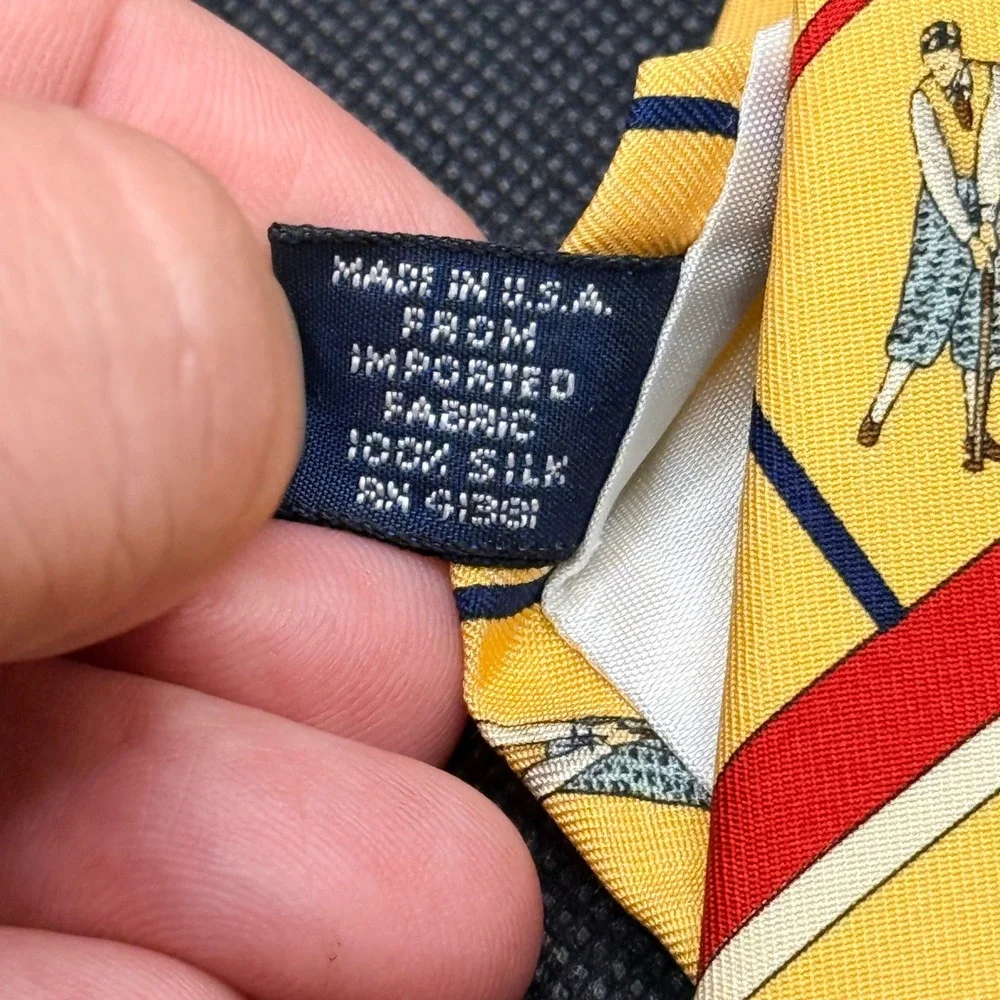 Vintage Polo Ralph Lauren Yellow Golf Motif Silk Tie Made in USA